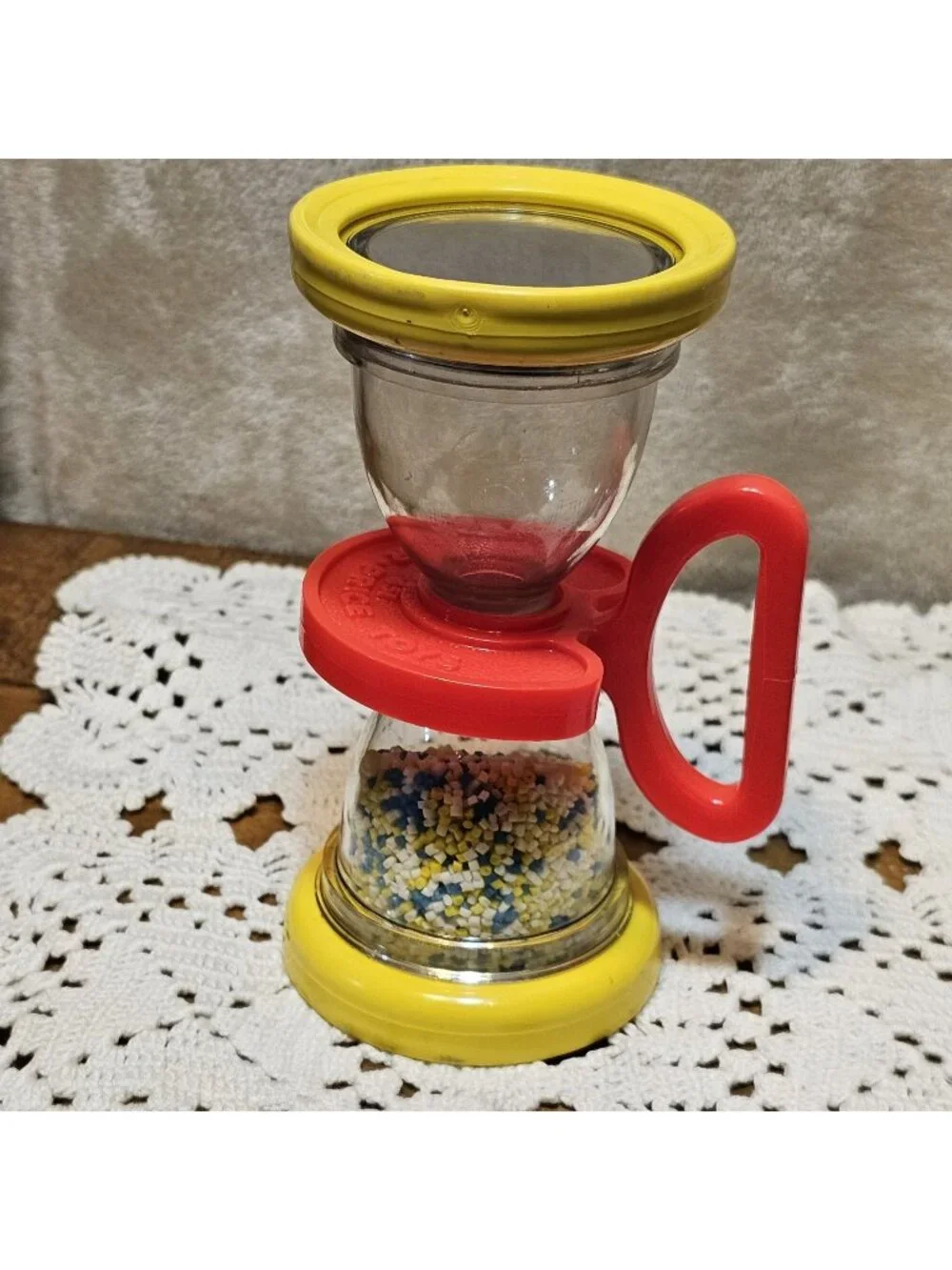 Vintage Fisher Price Shake N' Roll Hourglass Baby Rattle Toy #451 w/Mirror